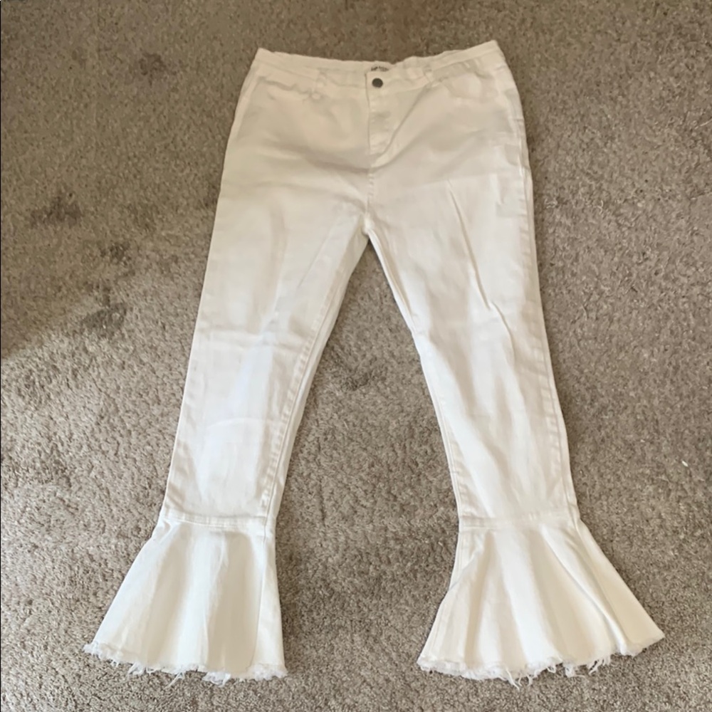 White Flared Hem Pants